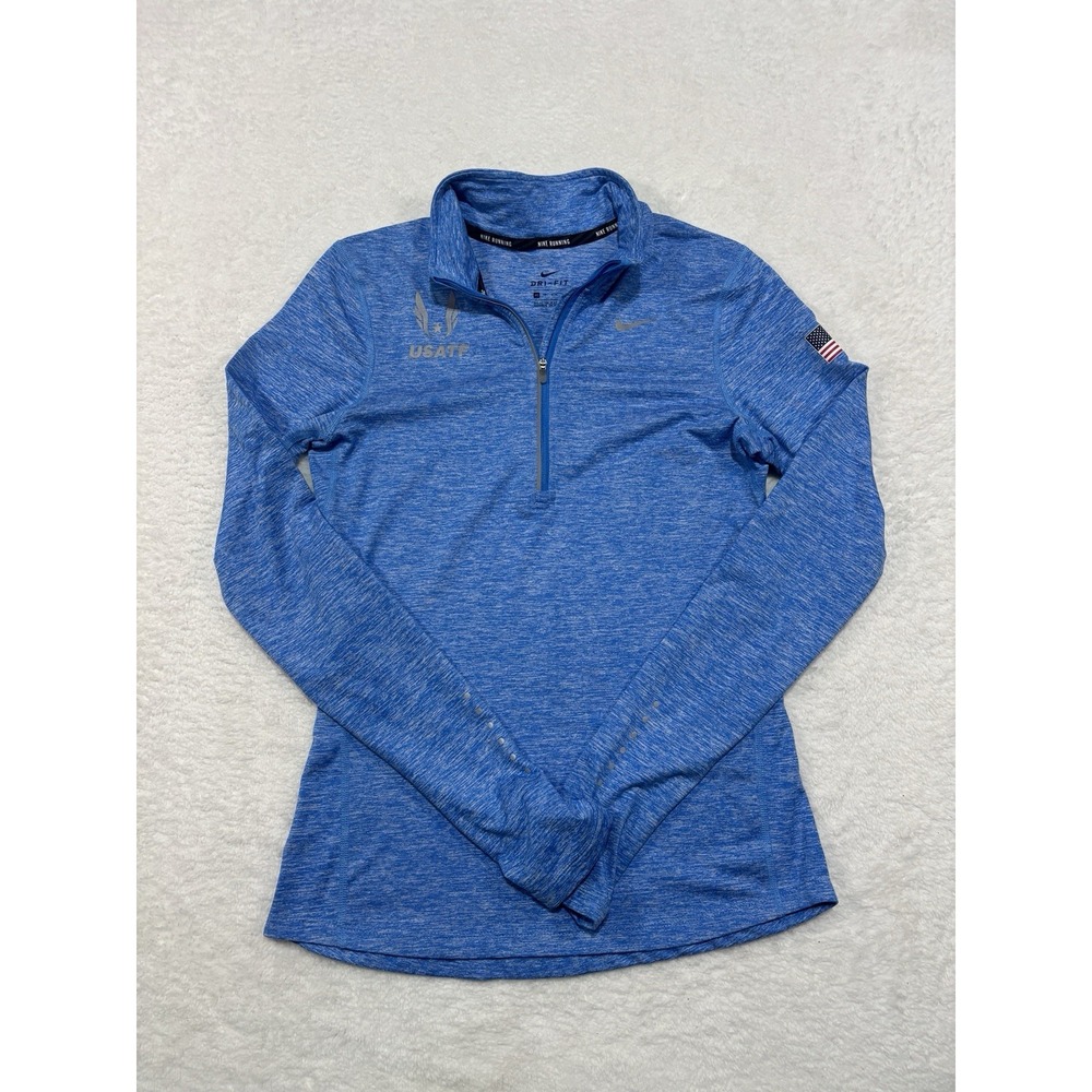 Nike Dri-Fit 1/4 Zip Running Top Womens Small Blue Shirt Athletic Size XS USATF